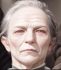 An AI generated picture of an artificially aged woman's face.