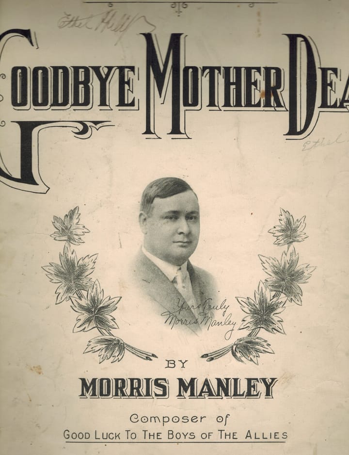 Photo of a man in a suite within a garland of maple leaves, above which is the song's title, and beneath which is the name of the composer..